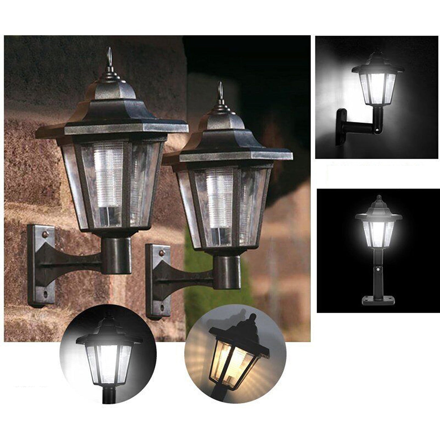 LED Lantern Solar Powered Wall Lights for Outdoor Landscape and Garden