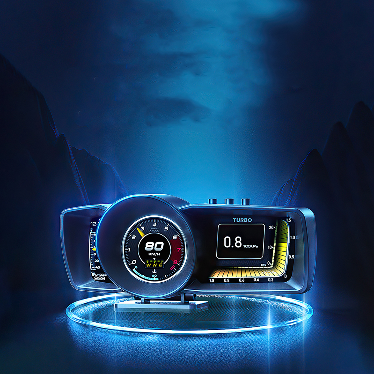 Smart OBD2 and GPS Car Gauge Digital HUD Display with Speedometer and Turbo