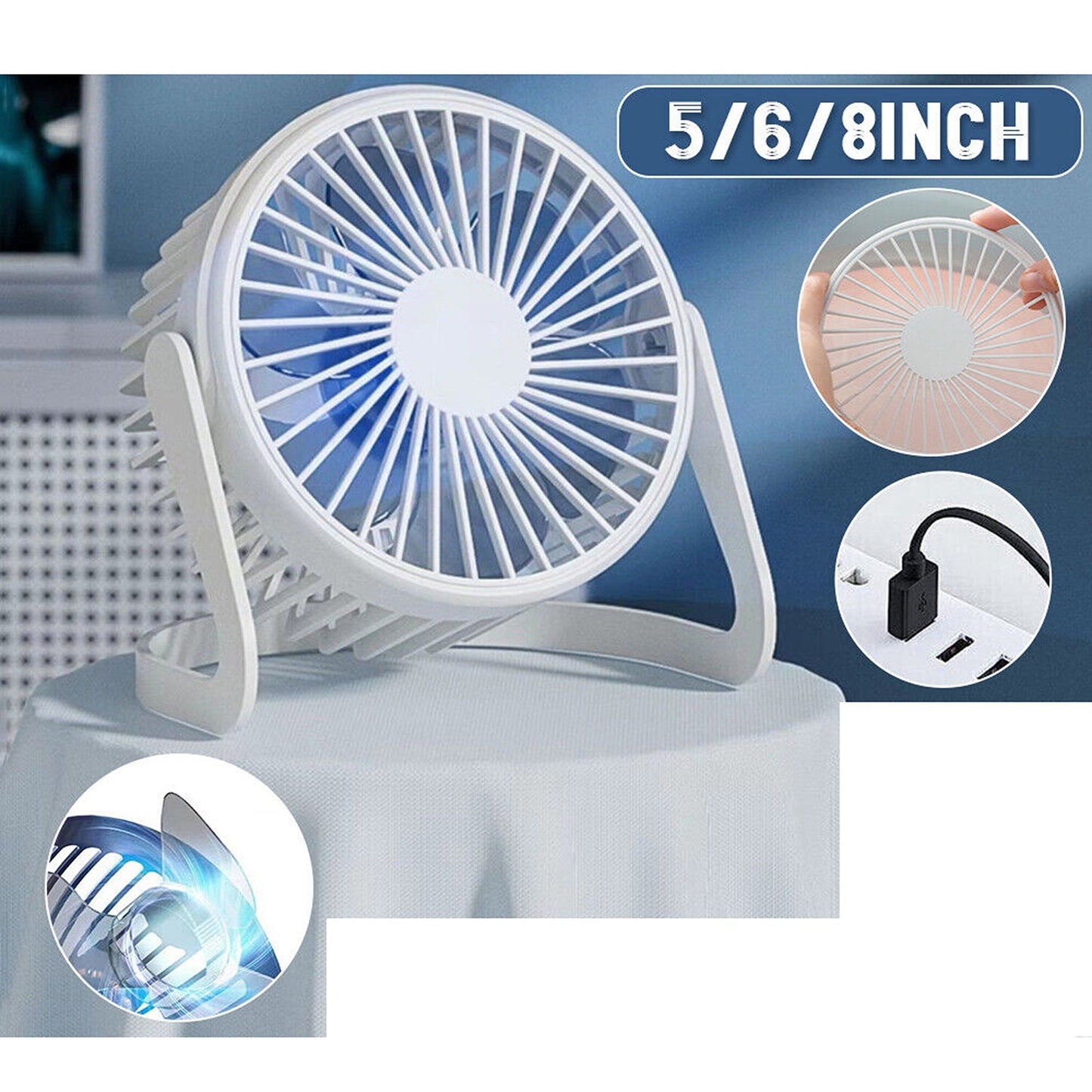 White Compact USB Powered Desk Fan Quiet Personal Cooler for Tabletop Use