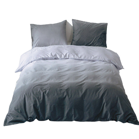 Gradient Grey Quilt Duvet Cover Set Bedding for Queen King Size