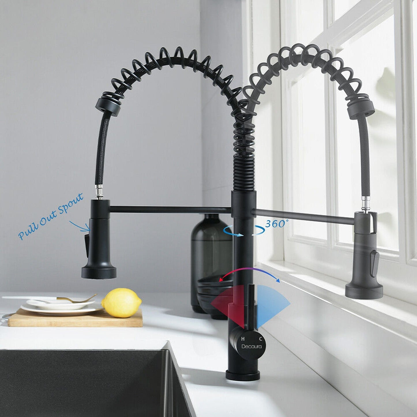 360 Degree Swivel Spout Solid Brass Kitchen Mixer Tap Sink Pull-Out Faucet