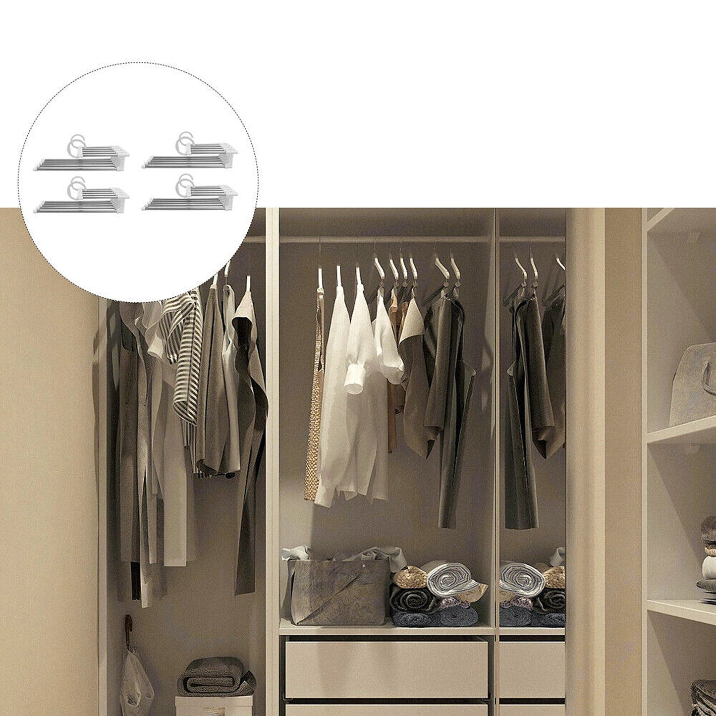 4pcs Stainless-Steel Multi-functional Pants Rack Magic Wardrobe Hanger