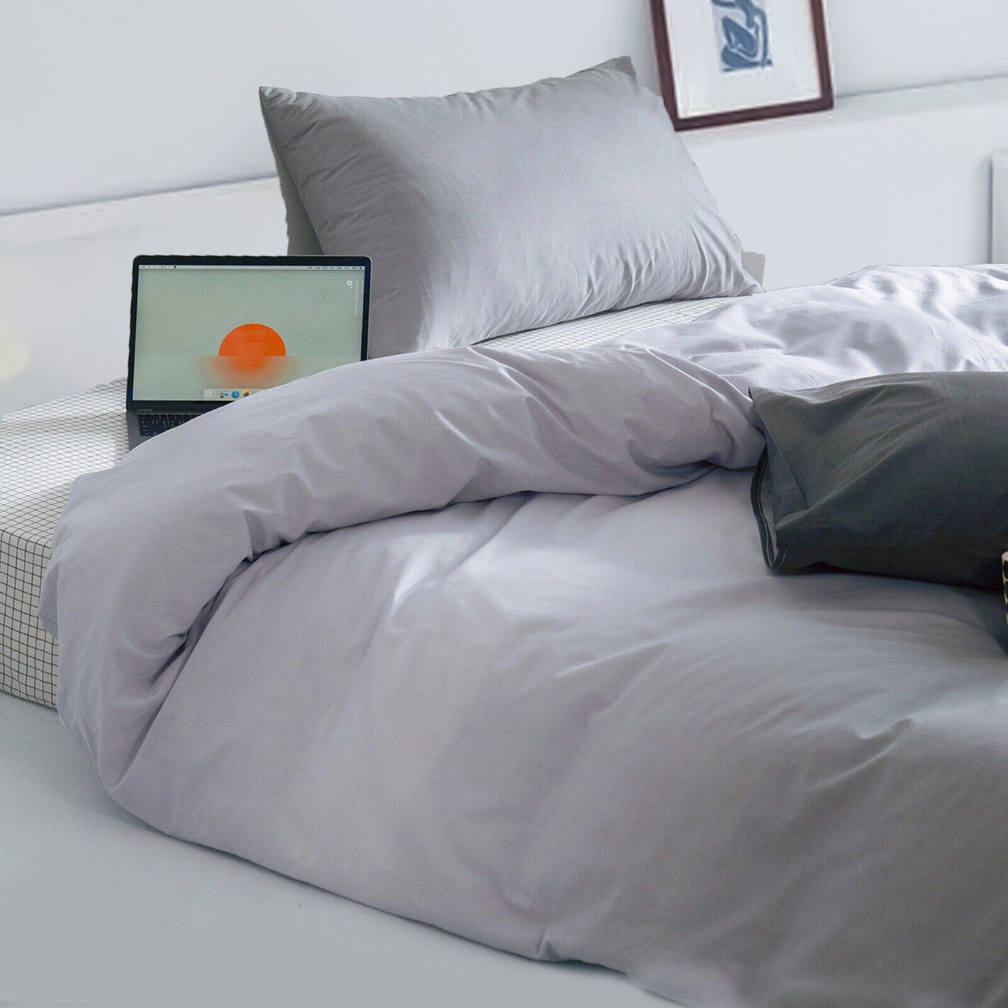 Gradient Grey Quilt Duvet Cover Set Bedding for Queen King Size