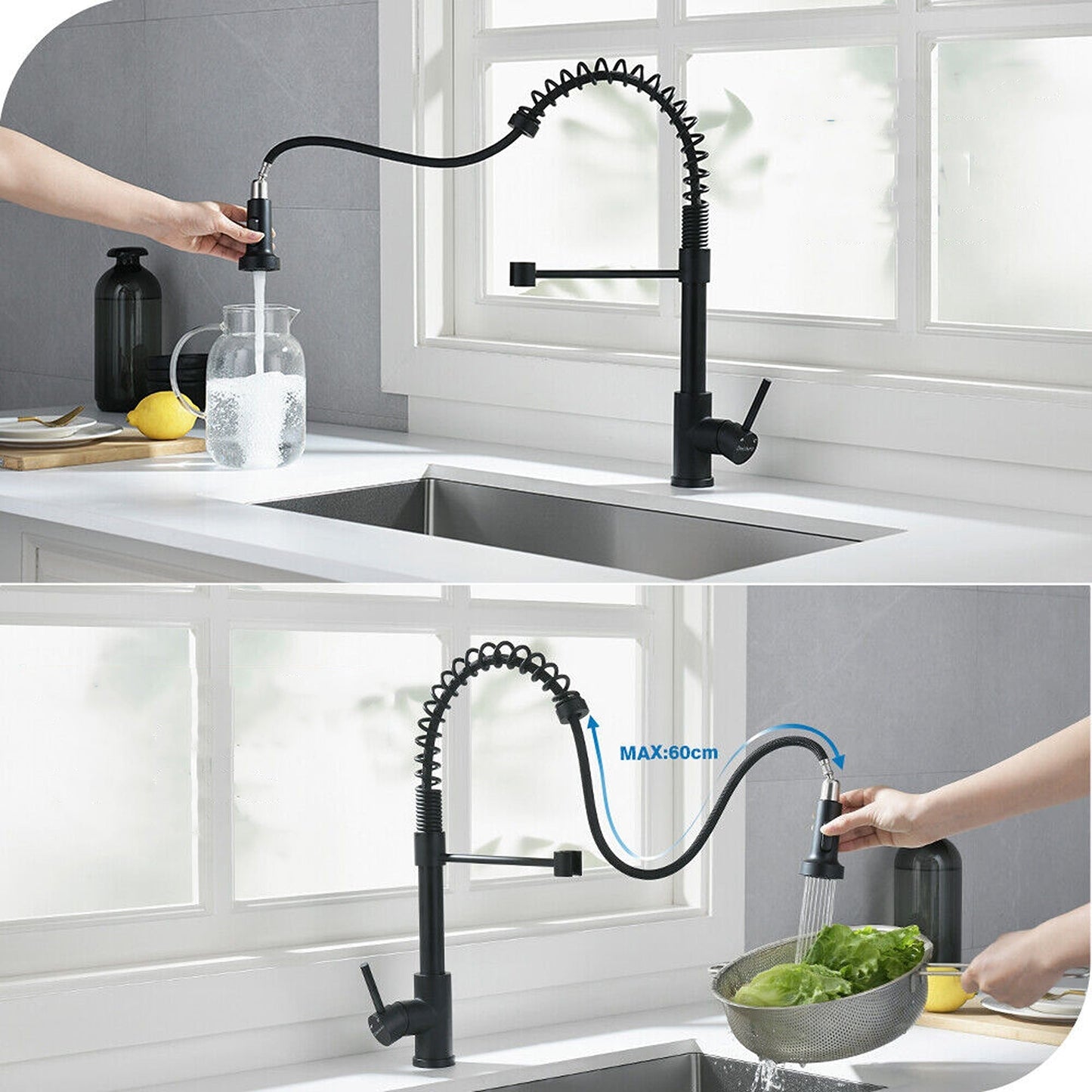 360 Degree Swivel Spout Solid Brass Kitchen Mixer Tap Sink Pull-Out Faucet