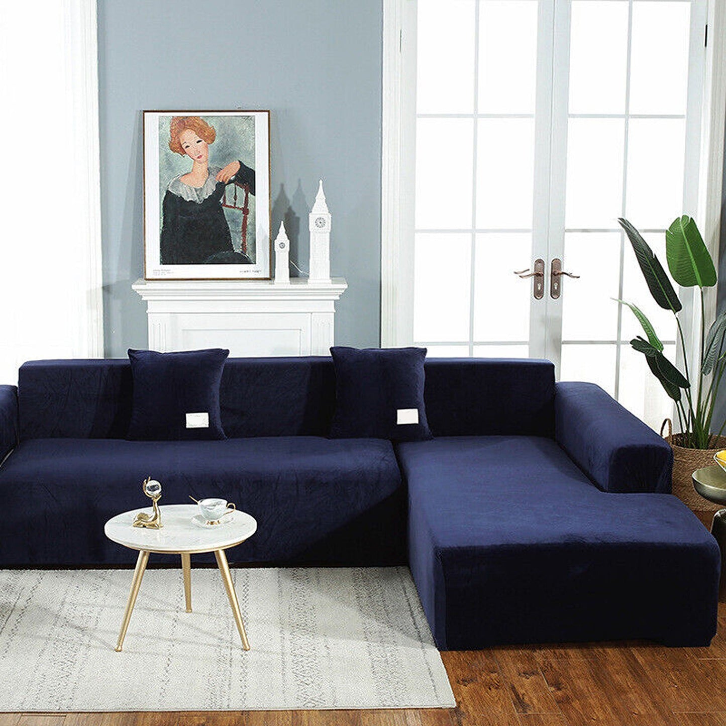 Navy Super Stretch Slipcover Velvet Sofa Covers Couch Cover