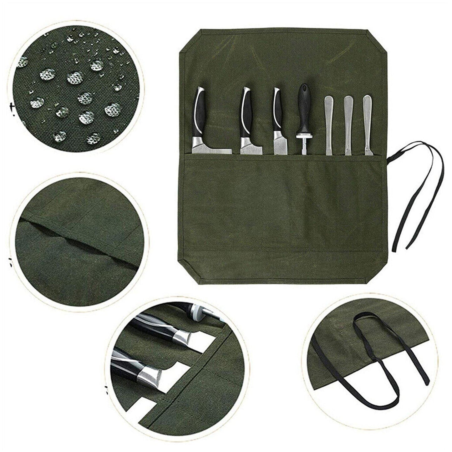Waxed Canvas Chef Knife Roll Bag 7 Slot Storage Case