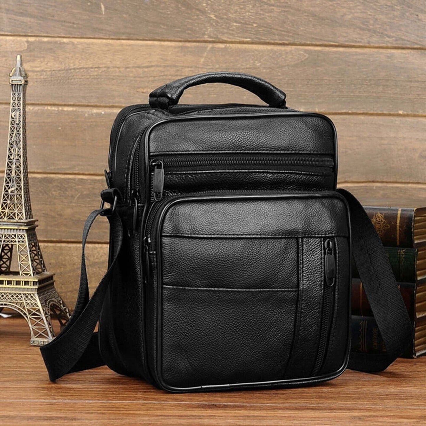 Men Genuine Leather Crossbody Bags Business Shoulder Messenger Backpack