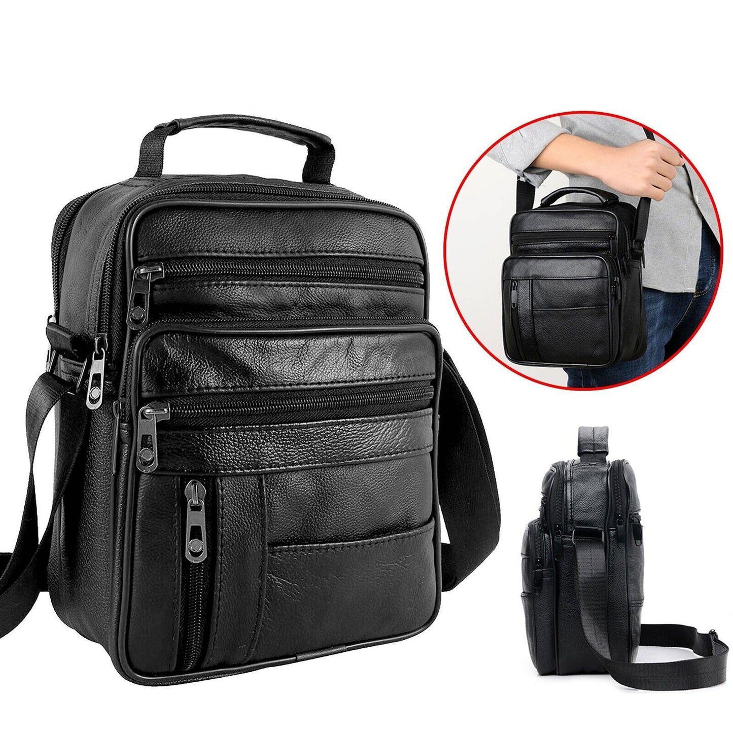 Men Genuine Leather Crossbody Bags Business Shoulder Messenger Backpack