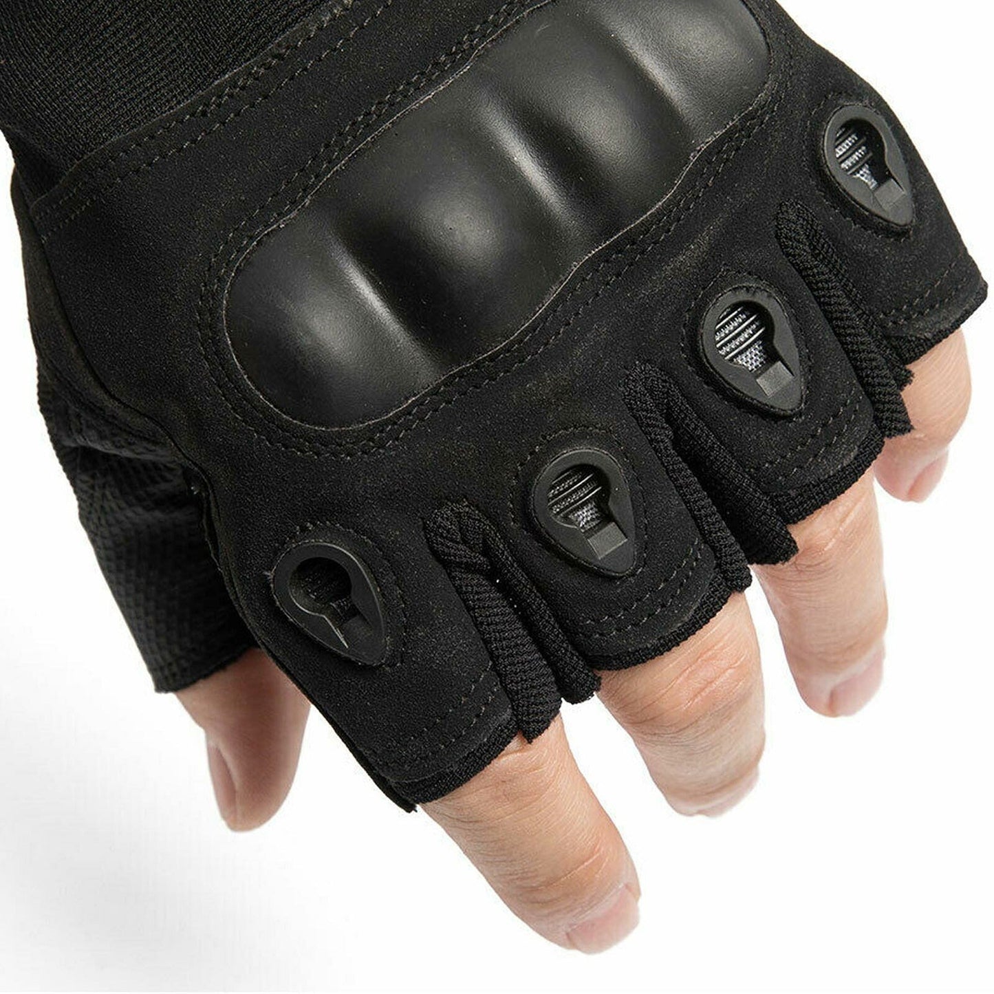 Black Tactical Fingerless Sport Gloves Leather Motorcycle Combat Outdoor