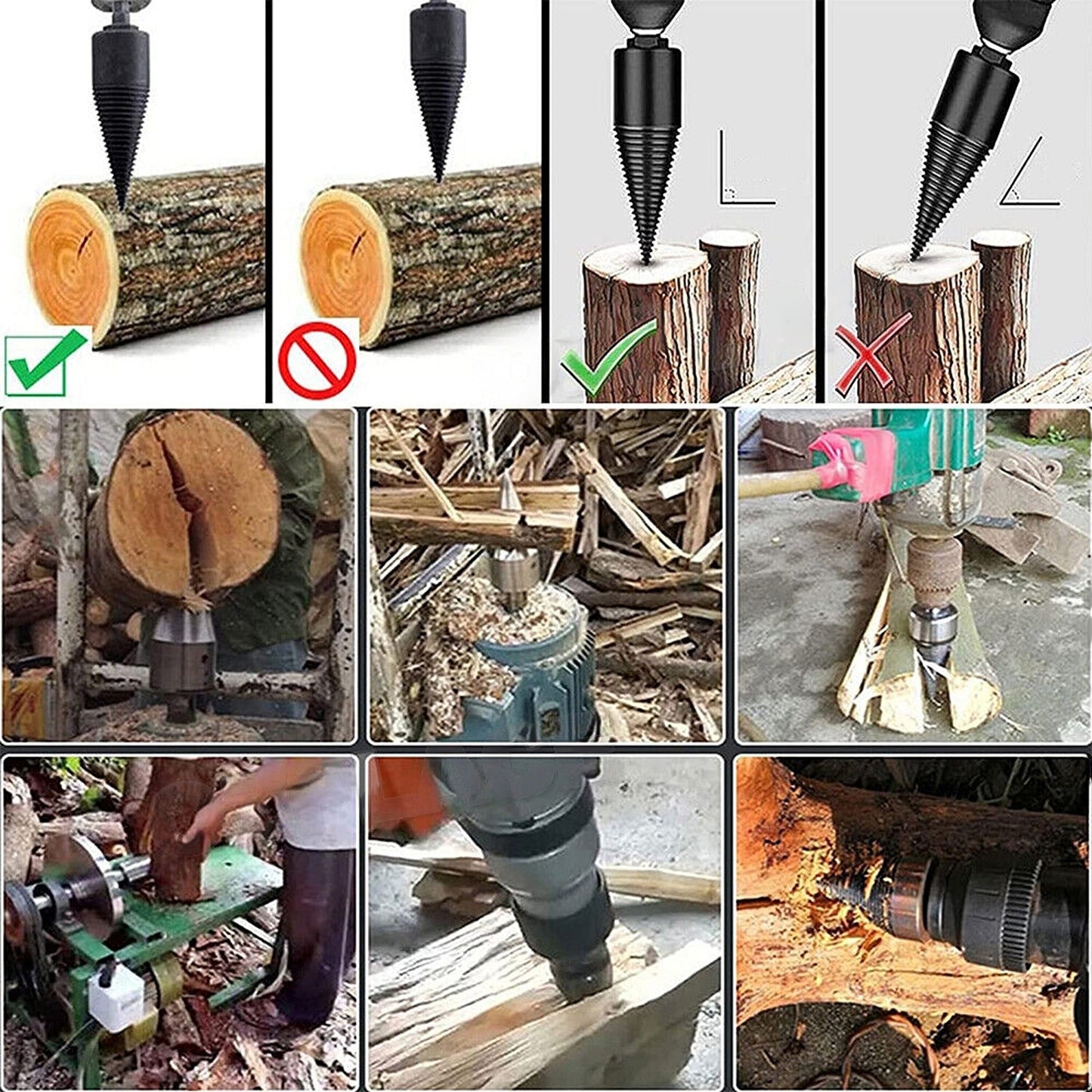 5pcs Wood Splitting Firewood Drill Bit High Speed Twist Splitter Cone