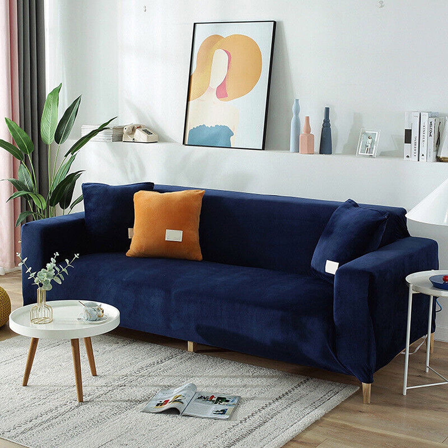 Navy Super Stretch Slipcover Velvet Sofa Covers Couch Cover