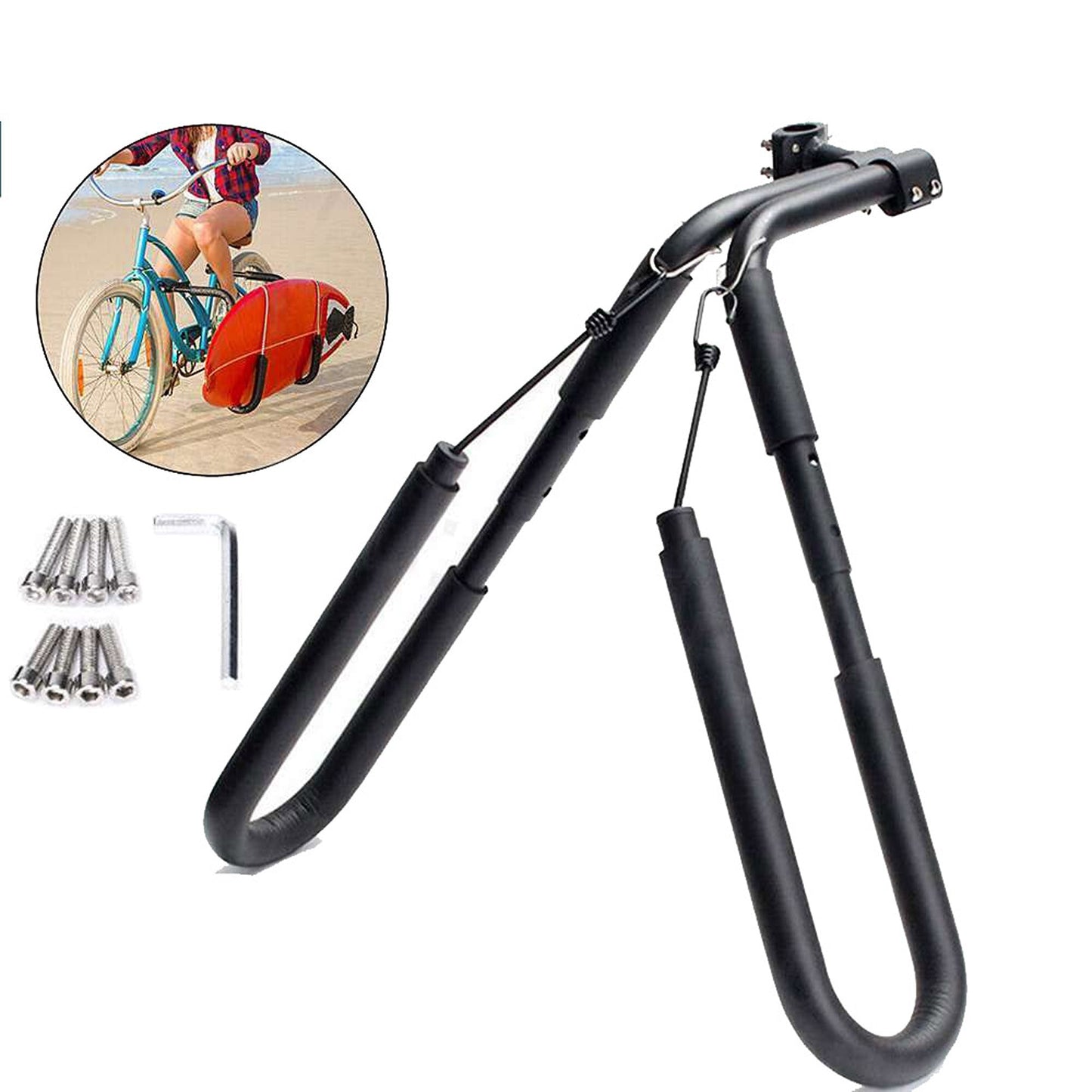Surfboard Bicycle Carrier Side Mounted Rack for Longboard and Kiteboard - 20kg