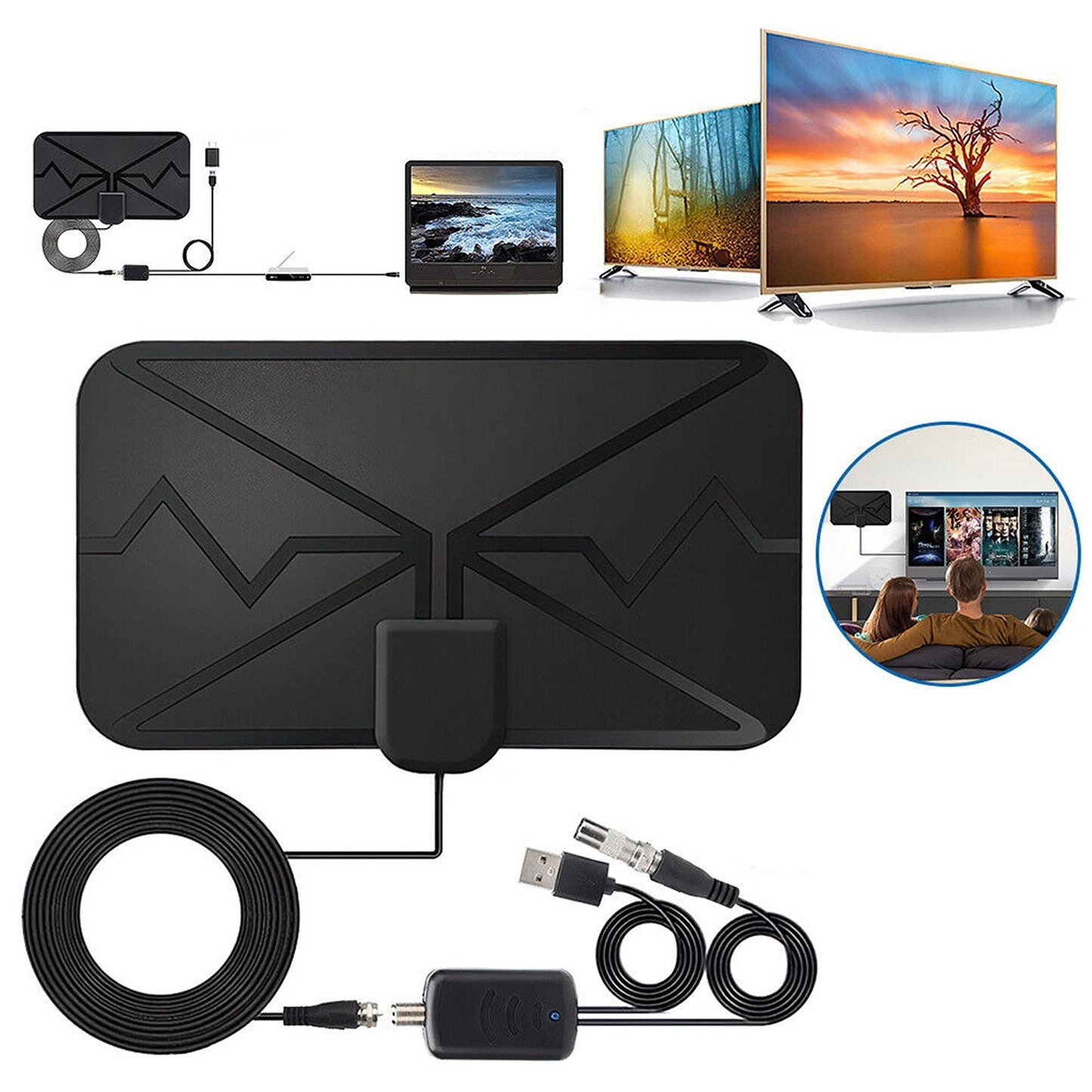 HDTV Indoor Outdoor Digital TV Antenna with 300 Miles Range Signal Booster