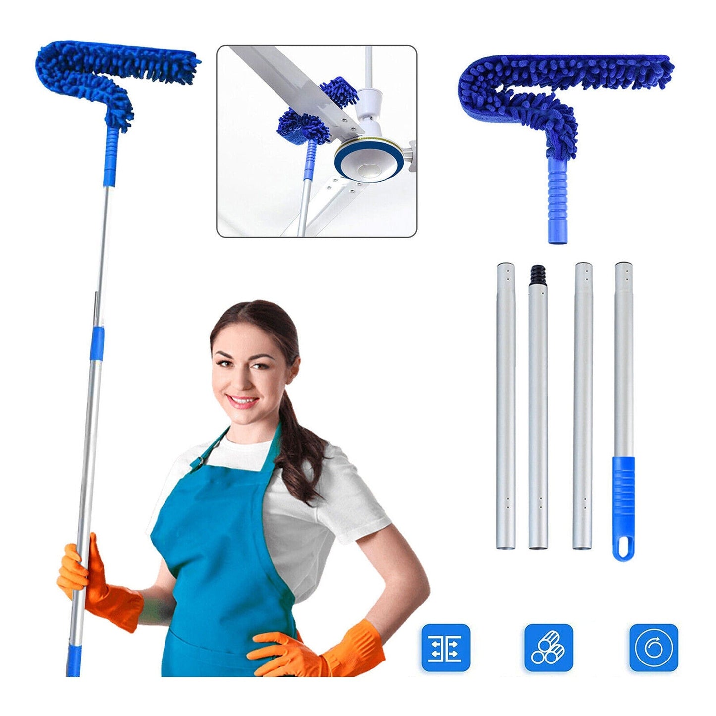 1 Set Flexible Duster Brush with Bendable Handle for Ceiling Fan Cleaning
