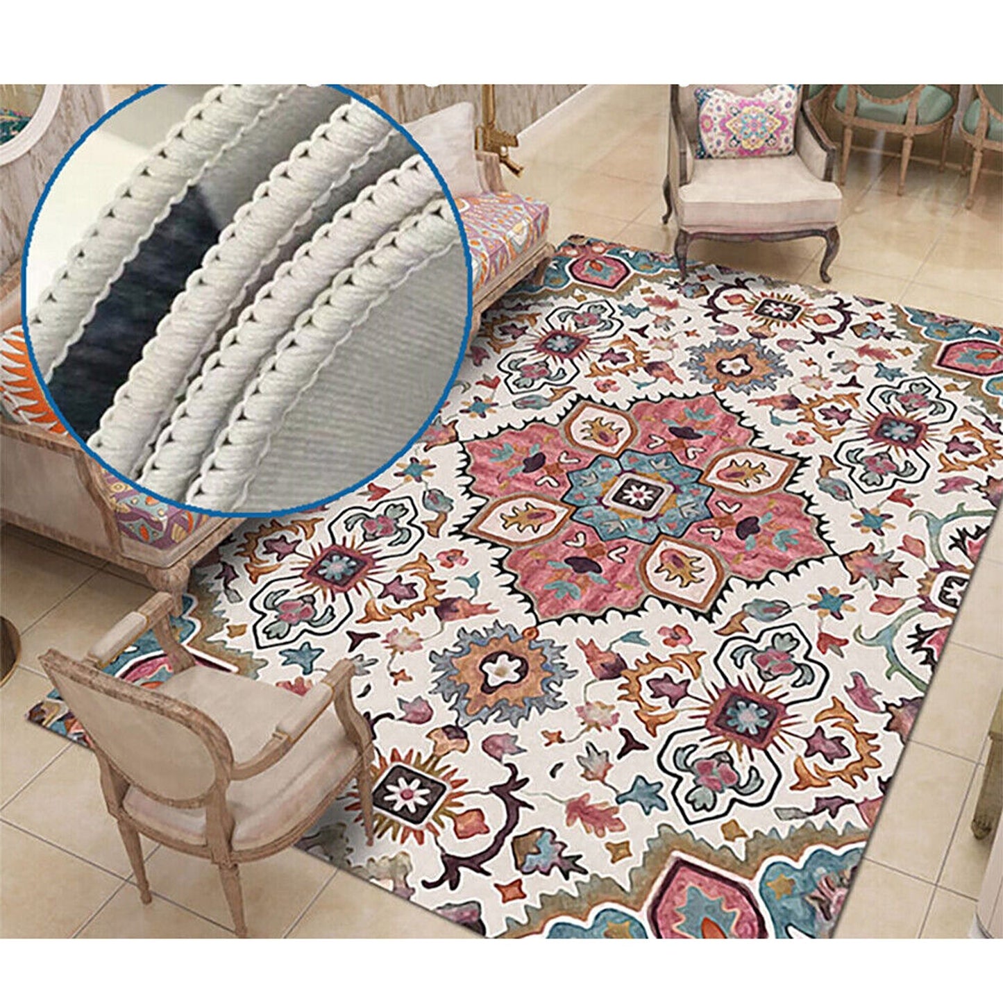 Rainbow Flower Design Large Soft Shaggy Easy Clean Area Rug