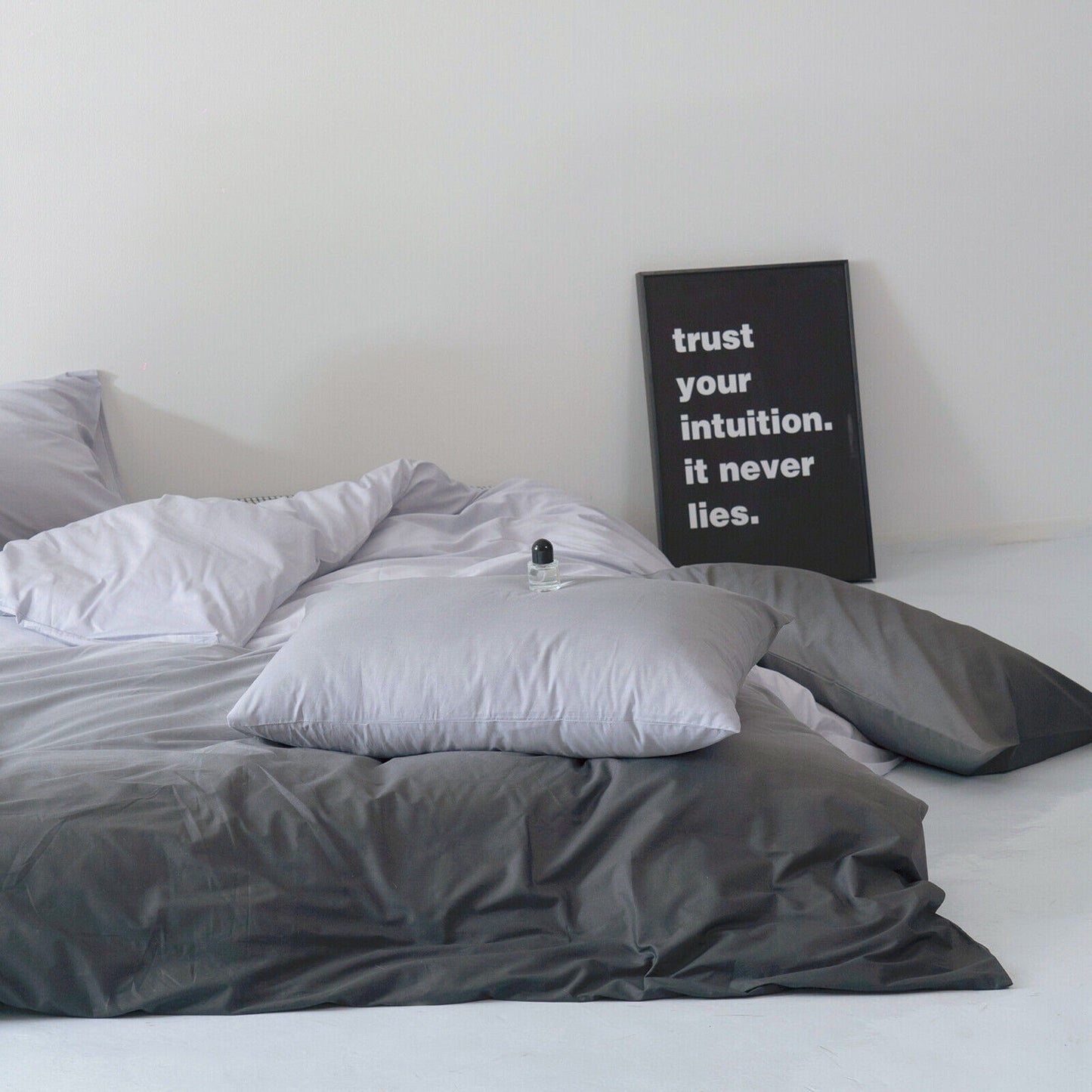 Gradient Grey Quilt Duvet Cover Set Bedding for Queen King Size
