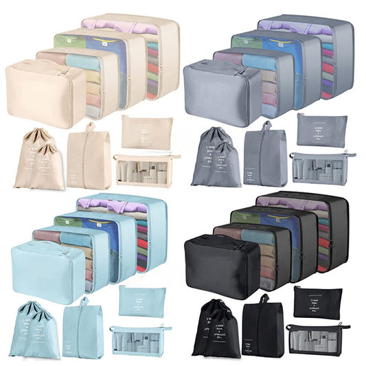 9pcs Travel Packing Cubes Set Luggage Organizer Storage Bag