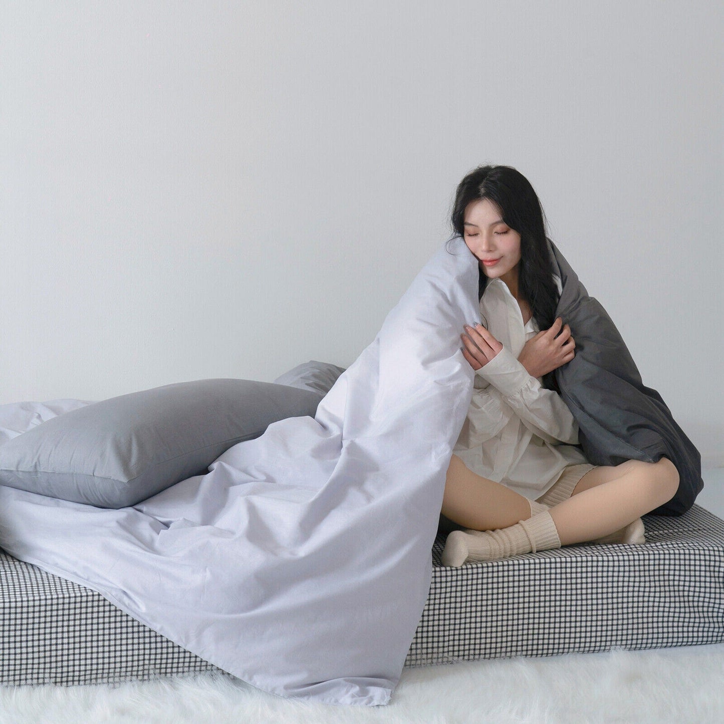 Gradient Grey Quilt Duvet Cover Set Bedding for Queen King Size