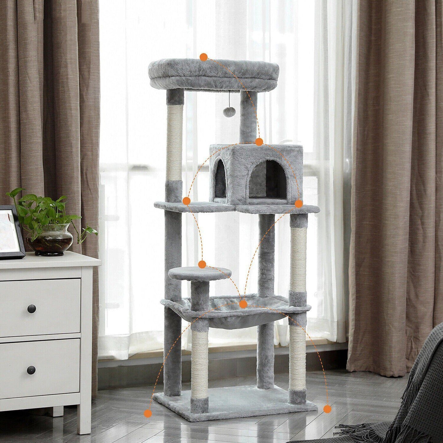 143cm Cats Condo House Cat Tree Tower with Scratching Post and Toys