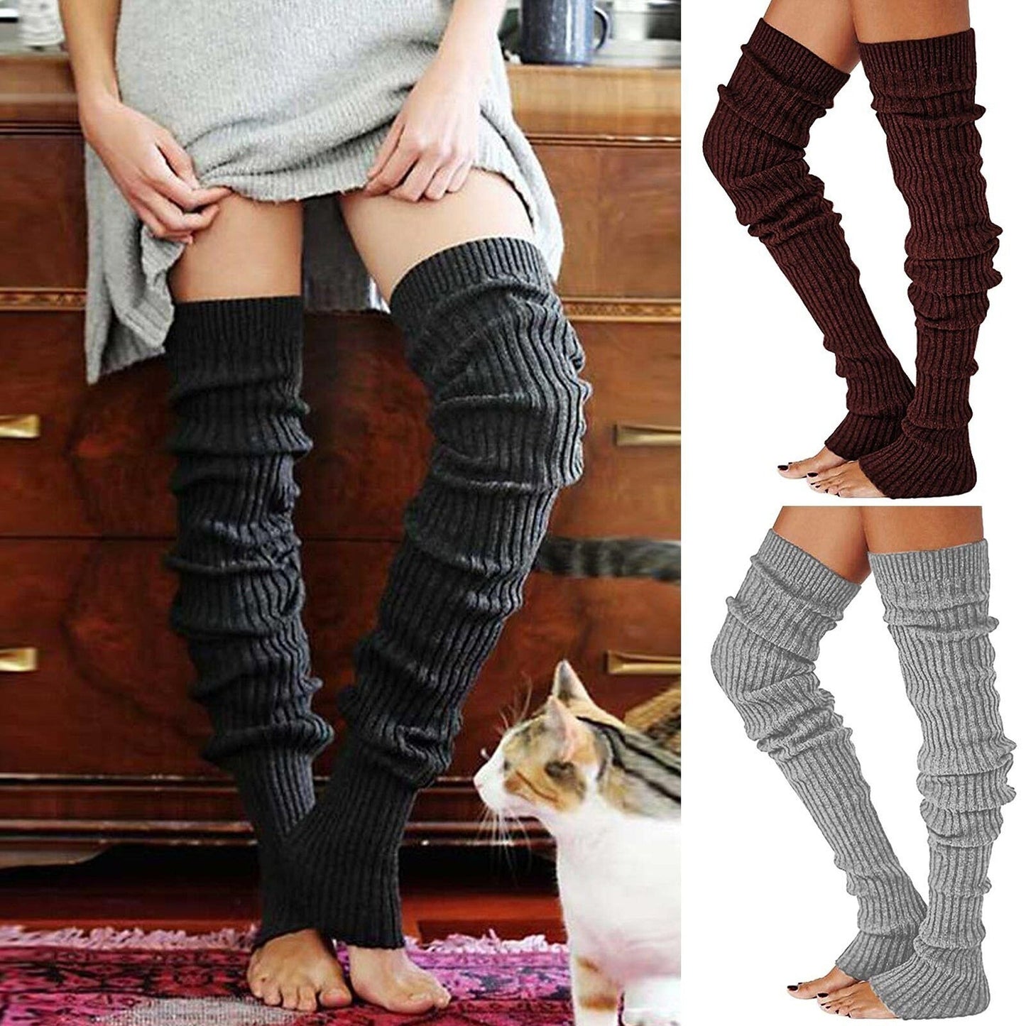 Women Knitted Crochet Thigh High Long Warm Bubble Socks