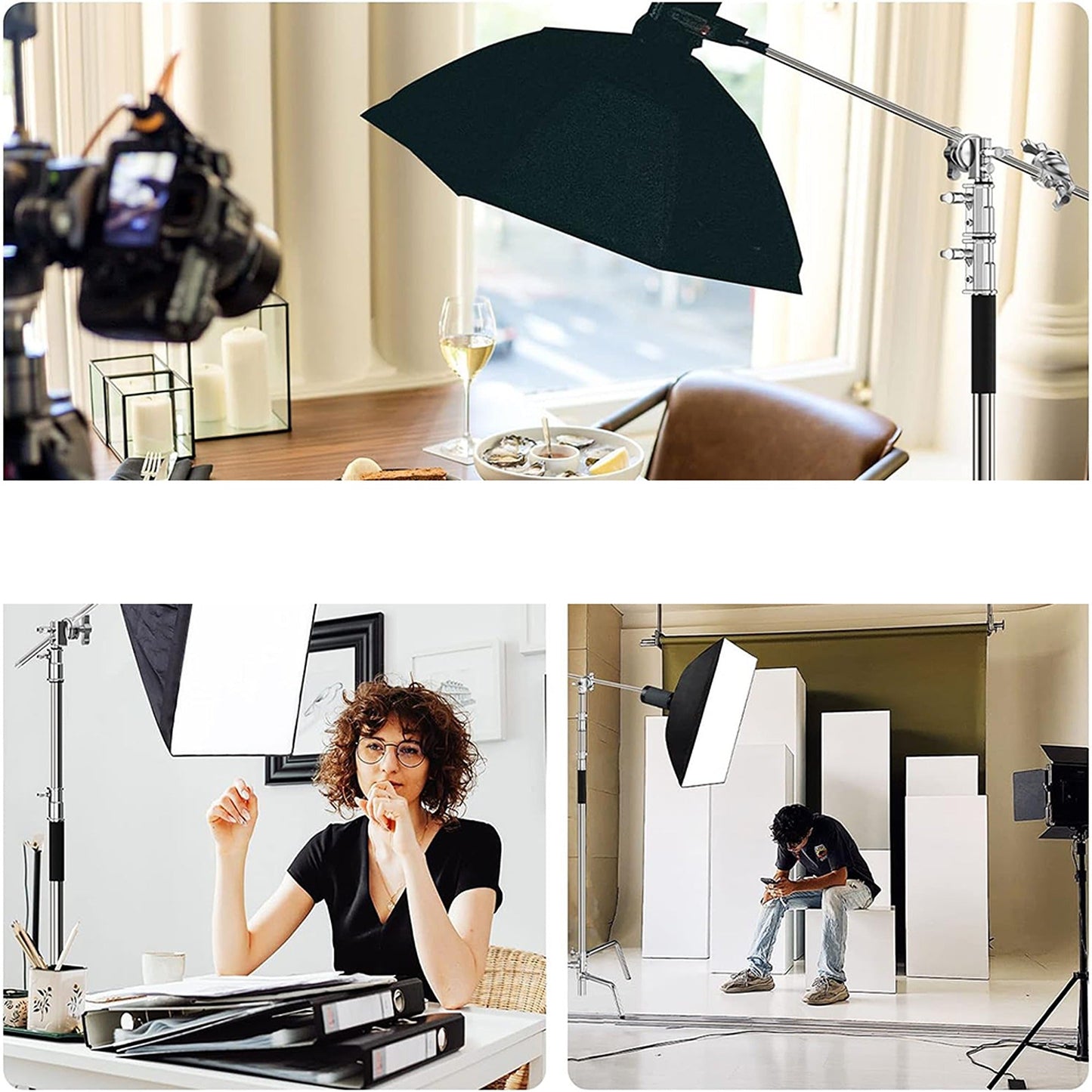 C-Stand with Boom Arm and Sandbag for Photo Studio Heavy-Duty Stainless Steel