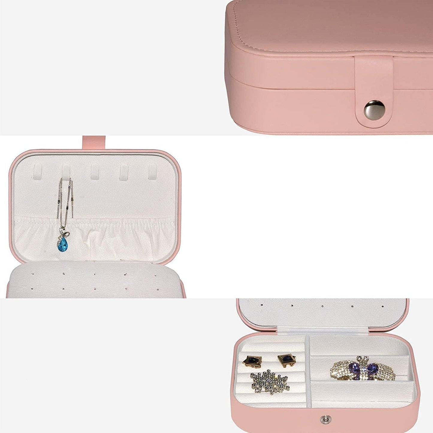 Travel-Sized Portable Leather Jewelry Box Organizer