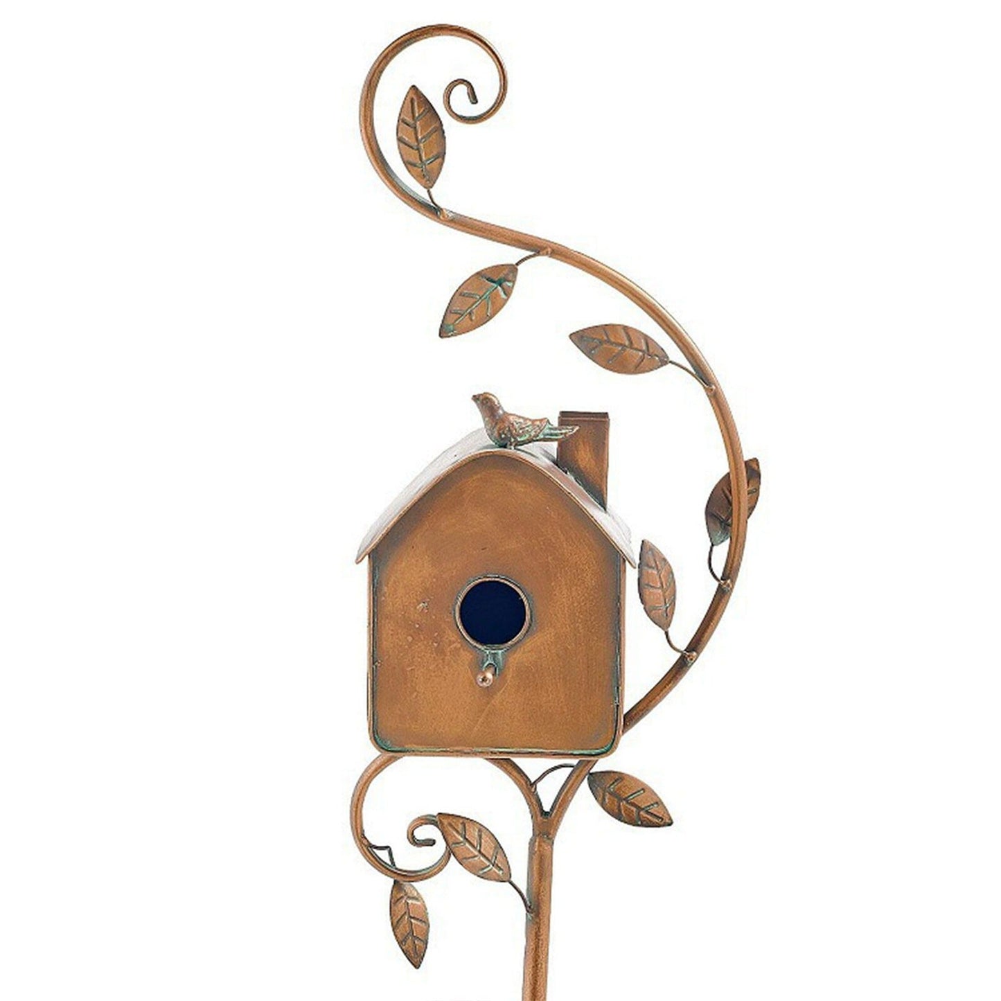 Outdoor Metal Birdhouse Art Stake Rustic Garden Yard Bird House Stand