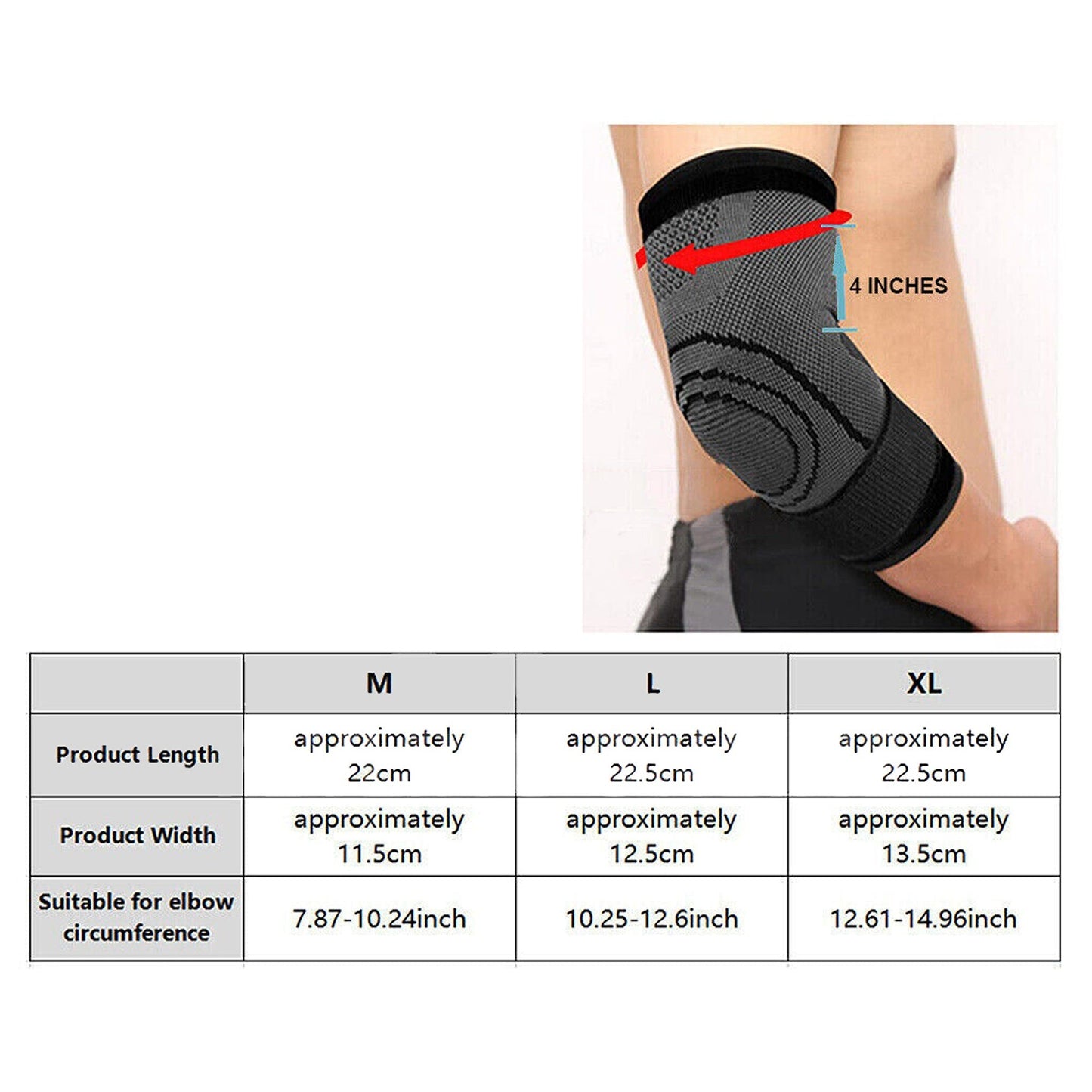 Black Adjustable Tennis and Golf Elbow Support Brace with Compression