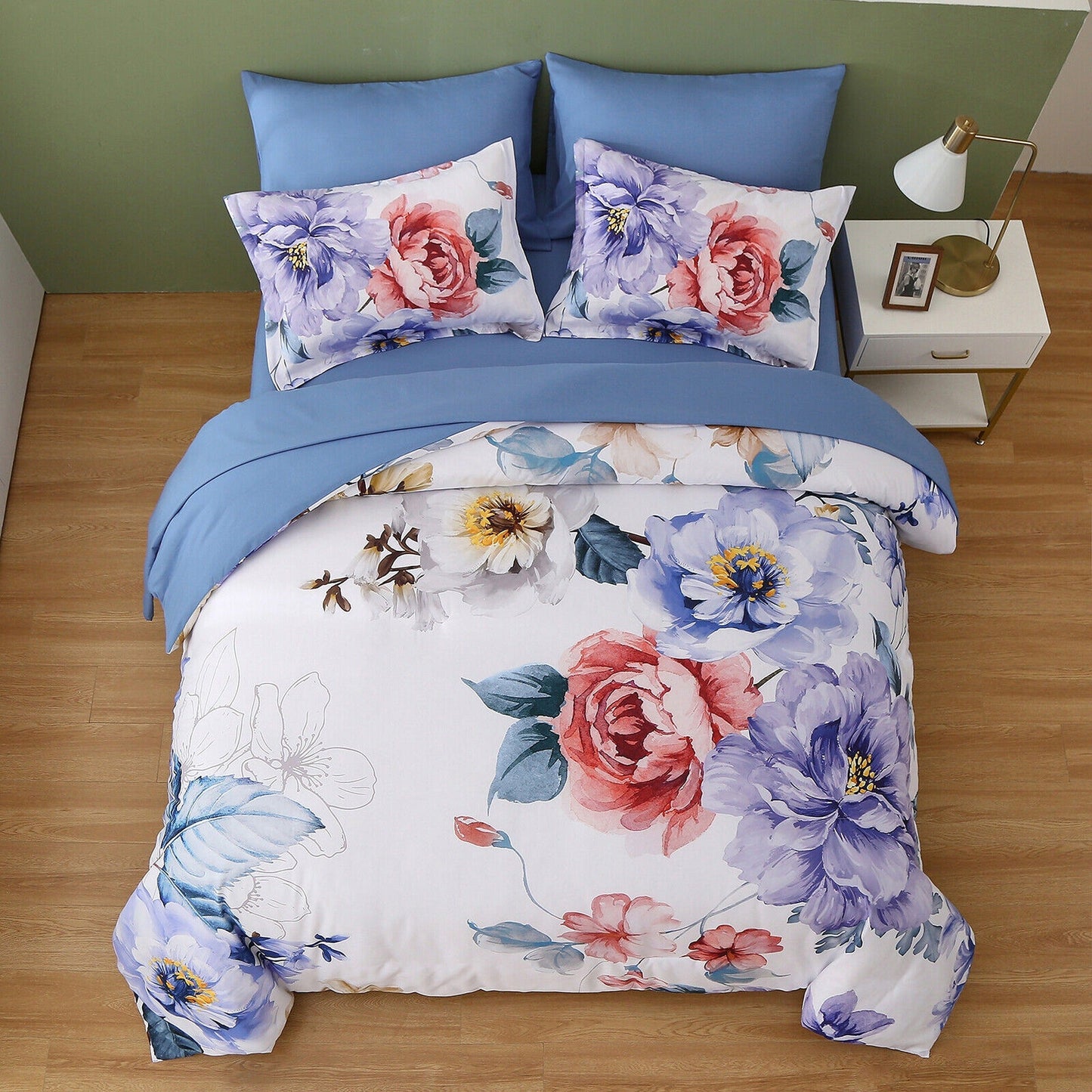 Floral Queen King Size Bedding Duvet Quilt Cover Set with Pillowcases Soft