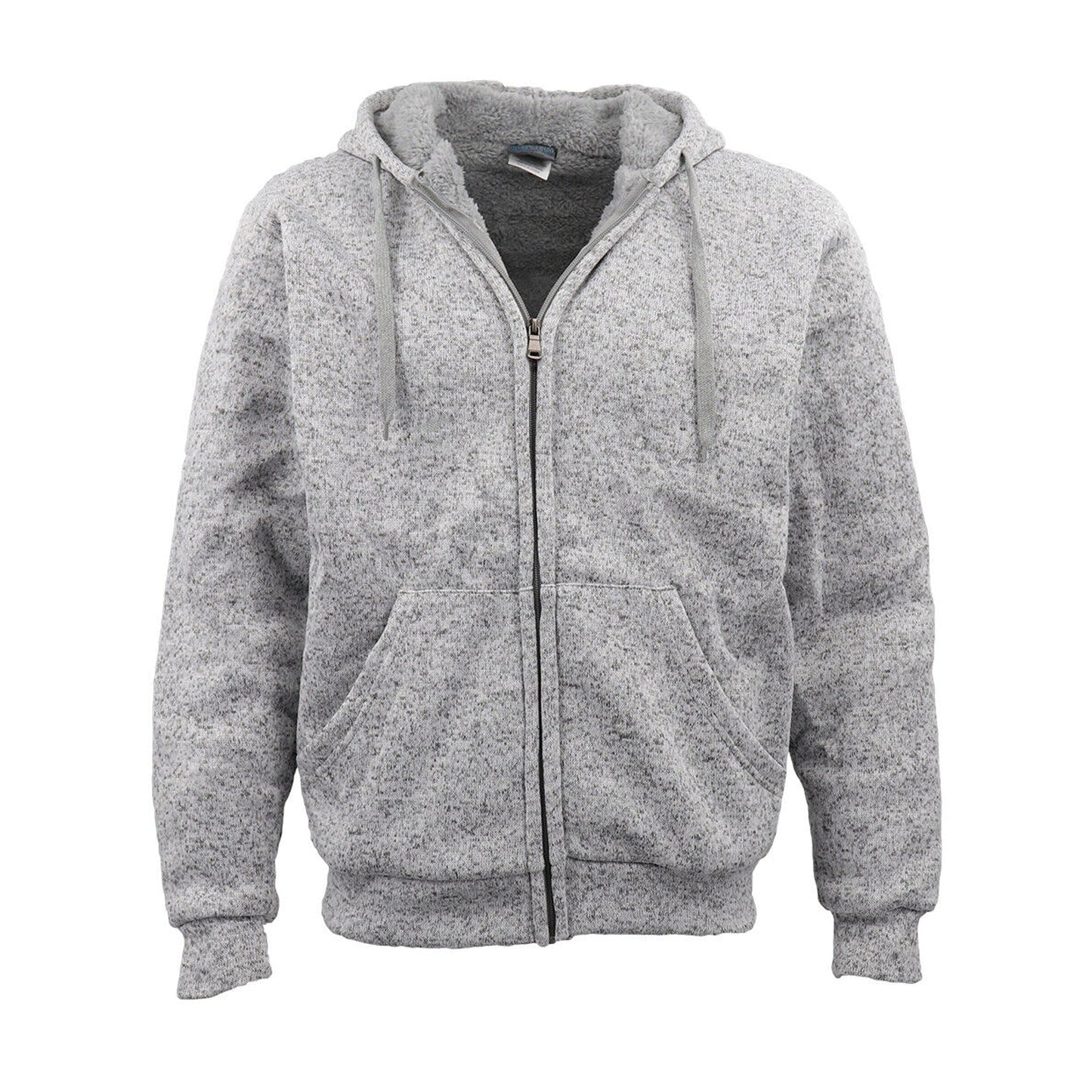 Light Grey Thick Zip Up Hooded Hoodie with Winter Sherpa Fur Men Jumper Coat