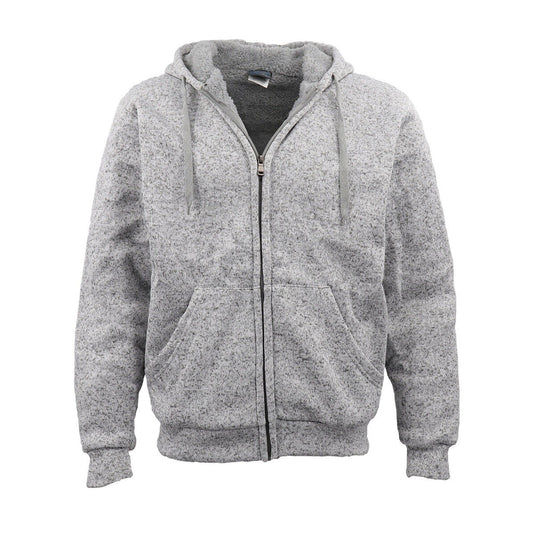 Light Grey Thick Zip Up Hooded Hoodie with Winter Sherpa Fur Men Jumper Coat