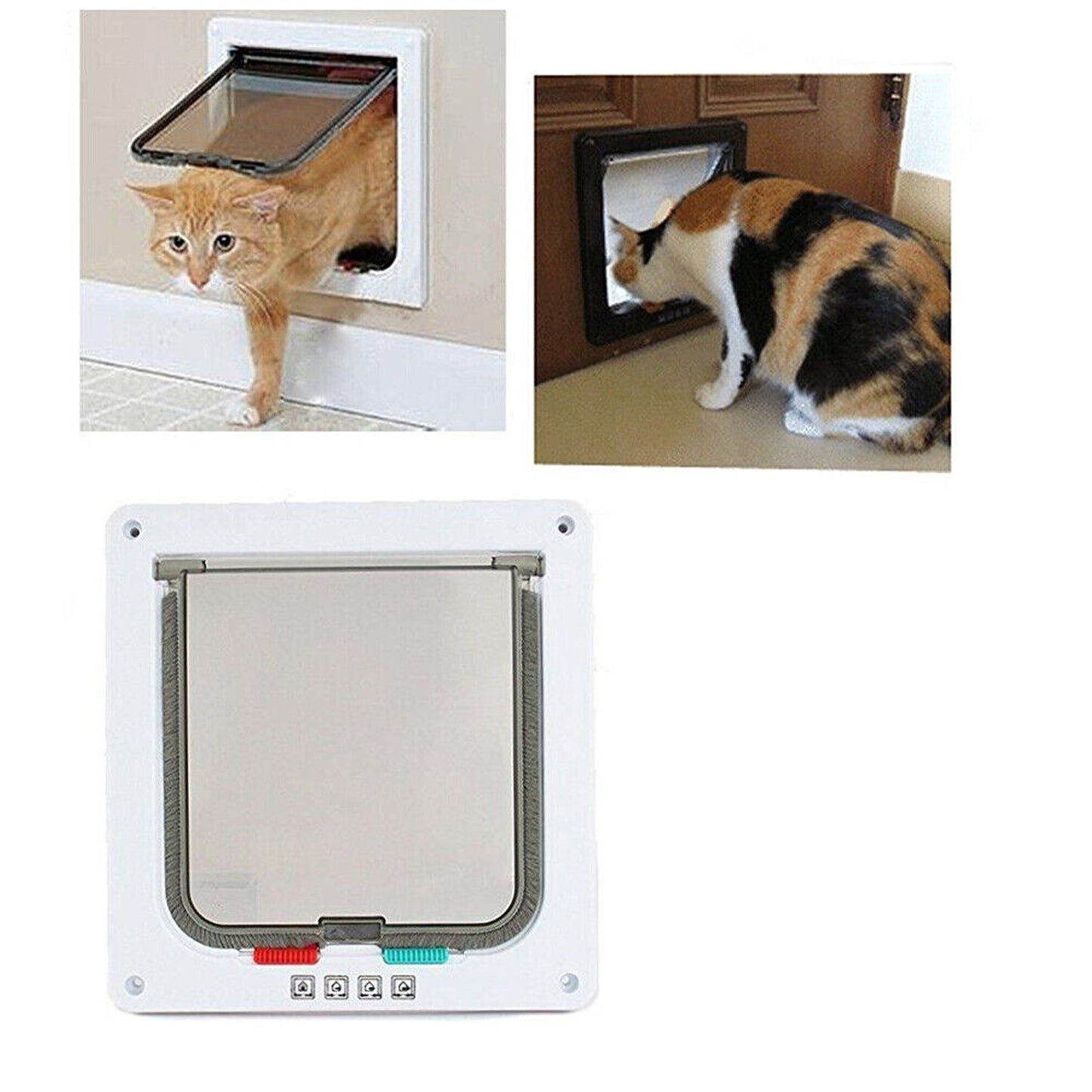 Lockable 4-Way Safe Pet Cat Dog Door with Brushy Flap Screen
