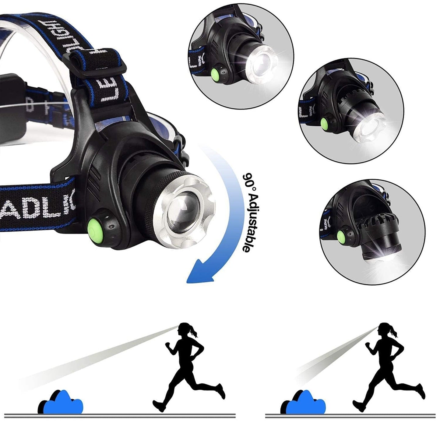 Zoomable Headlamp Rechargeable LED Head Torch 350000lm