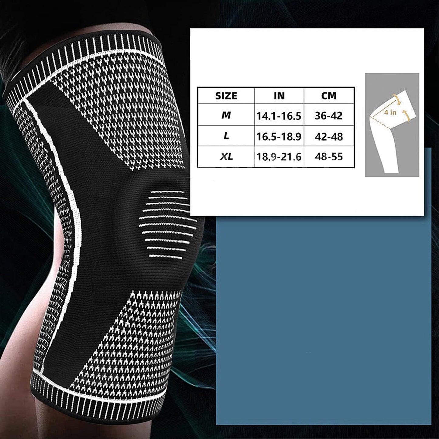 Black Silicone Knee Compression Sleeve Sports Support Brace
