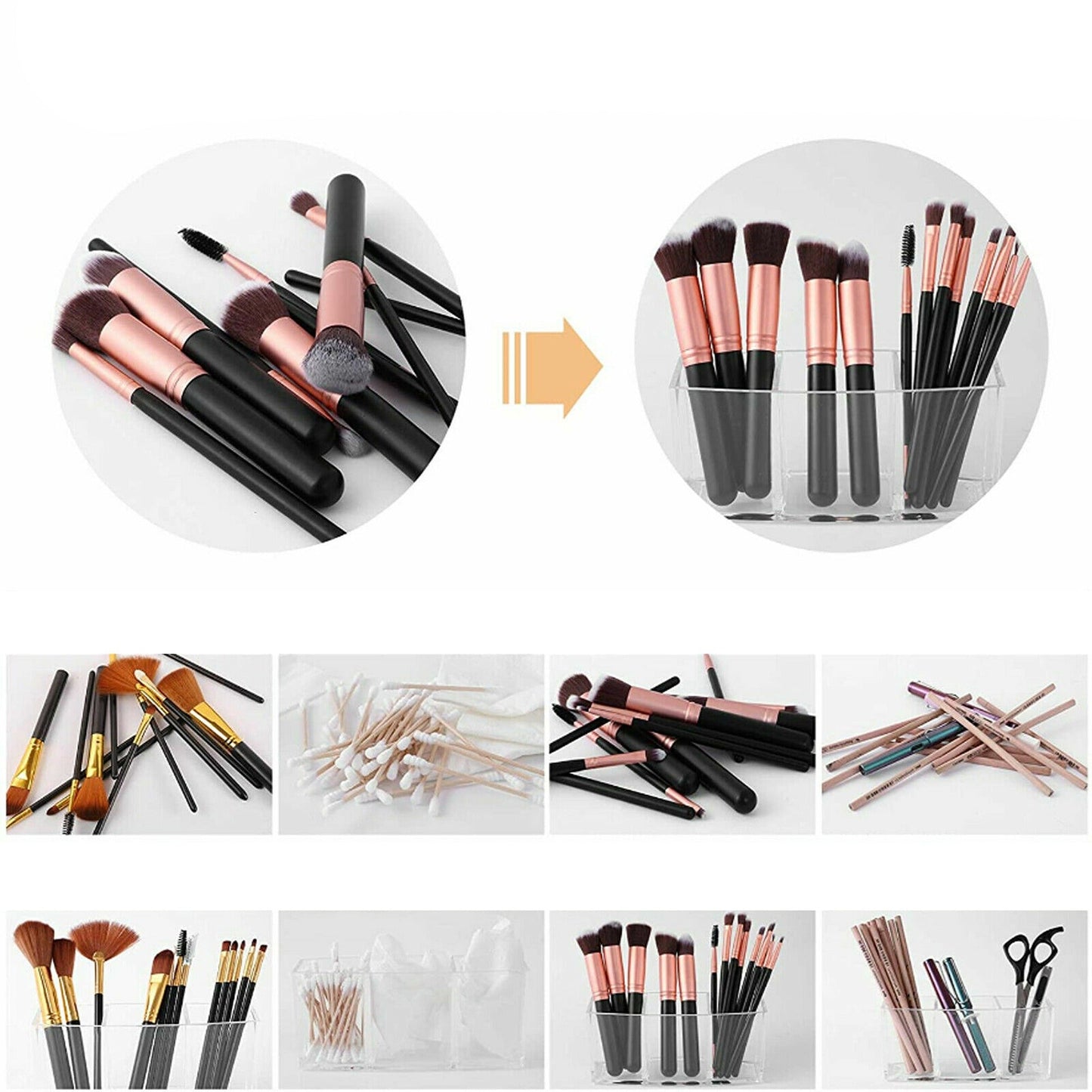 Acrylic Makeup Brush Holder with 3 Compartments for Cosmetic Storage