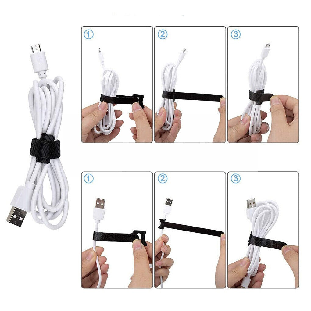 100pcs Nylon Reusable Cable Tie Hook and Loop Strap Cord Organizer