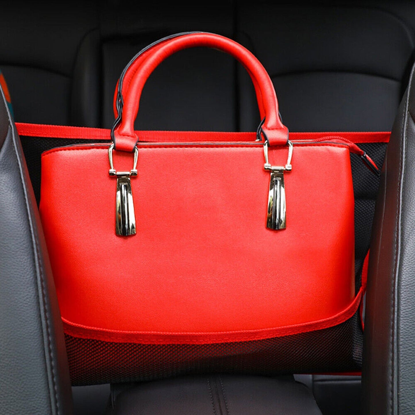 Advanced Car Storage Net for Handbags and Purses Between Seats