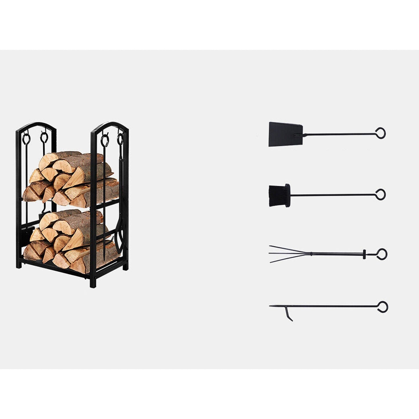 Large Steel Firewood Rack with Fireplace Tool Holder