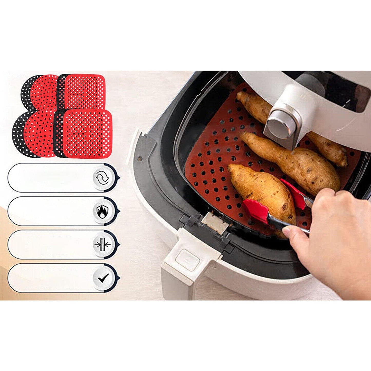 Reusable Non-Stick Silicone Air Fryer Liners Square and Round Basket Mat
