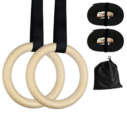 Wooden Gymnastic Rings with Adjustable Straps for Crossfit and Strength Training