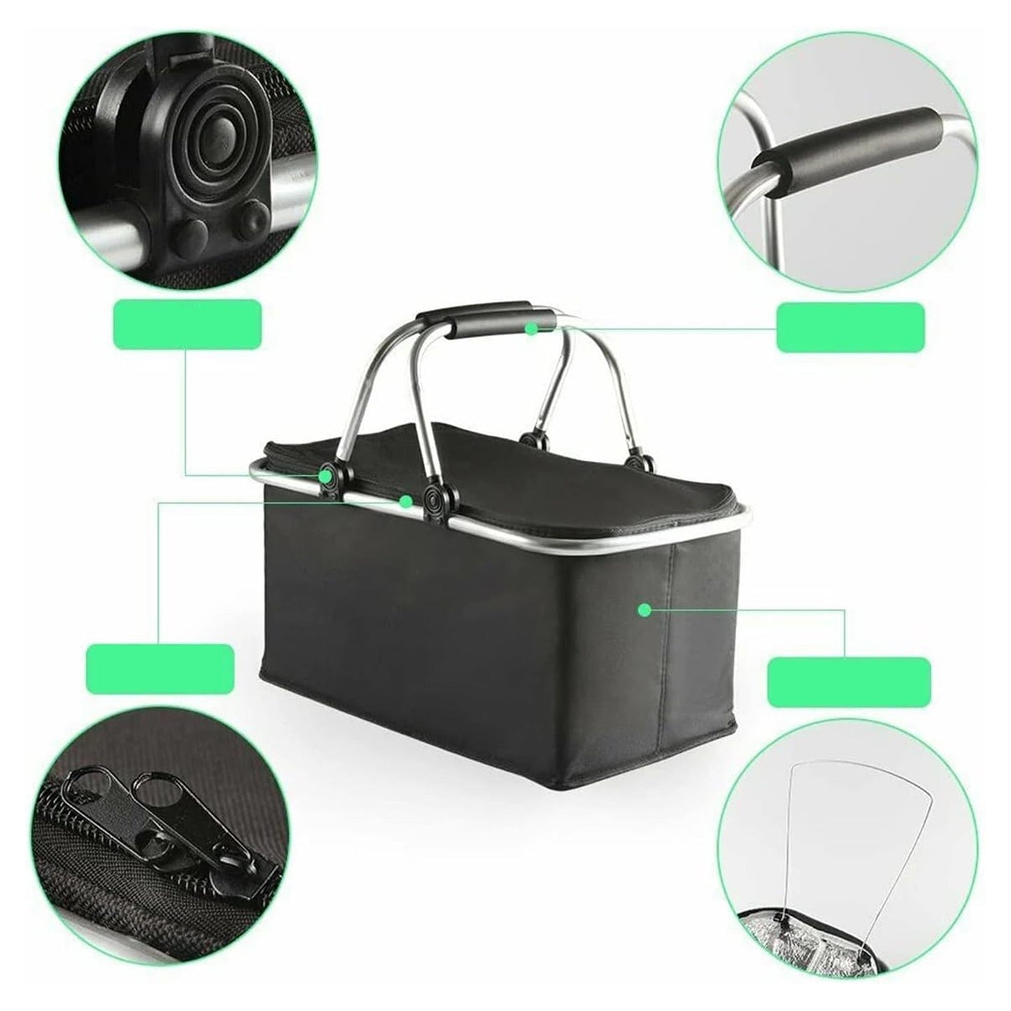 Foldable Insulated Picnic Basket Outdoor Cooler Bag Tote