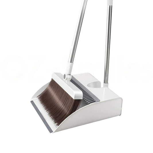 Stand Up Long Handle Dustpan and Broom Set with Storage Holder