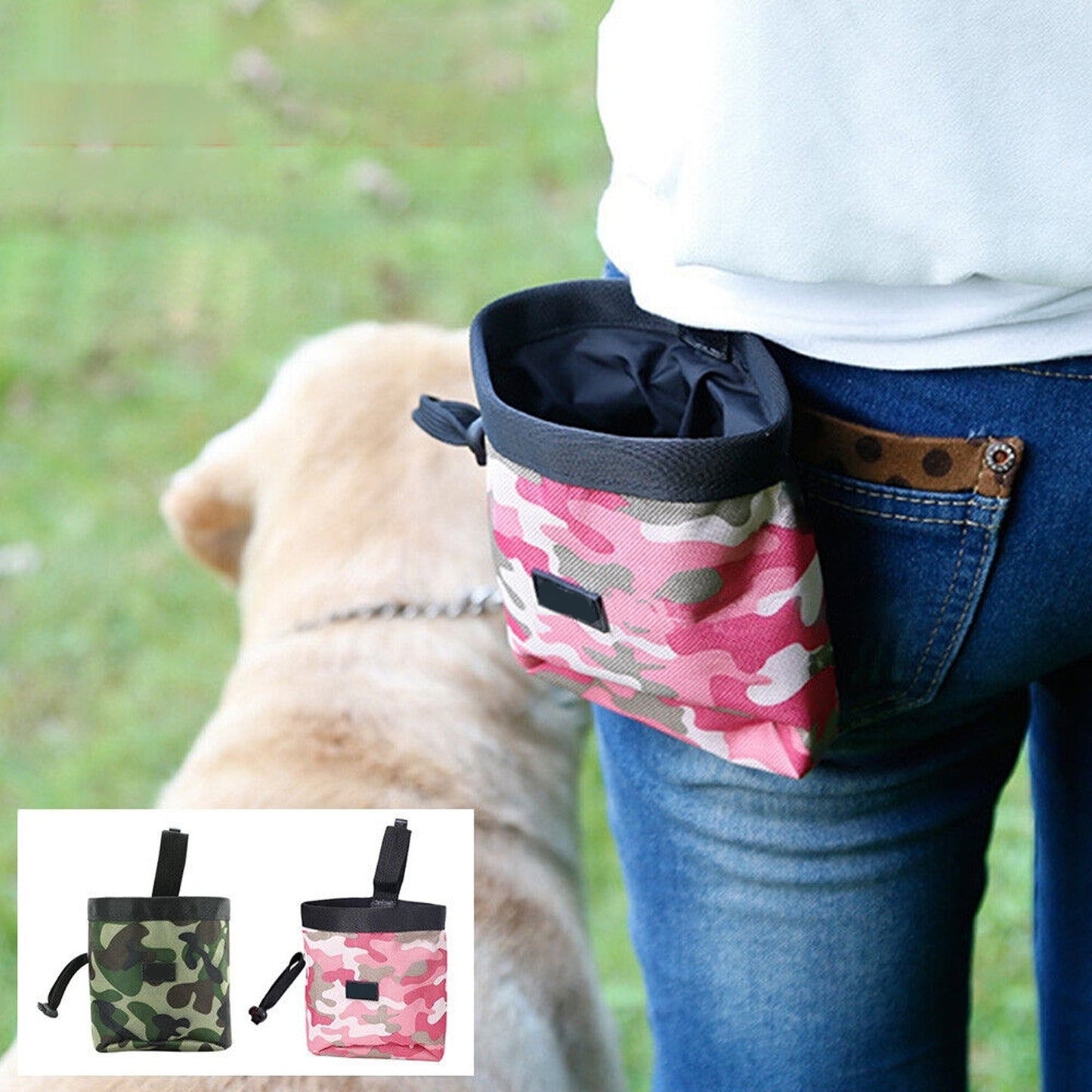 Hands-Free Dog Training Pouch Pet Food Waist Belt Bag with Drawstring