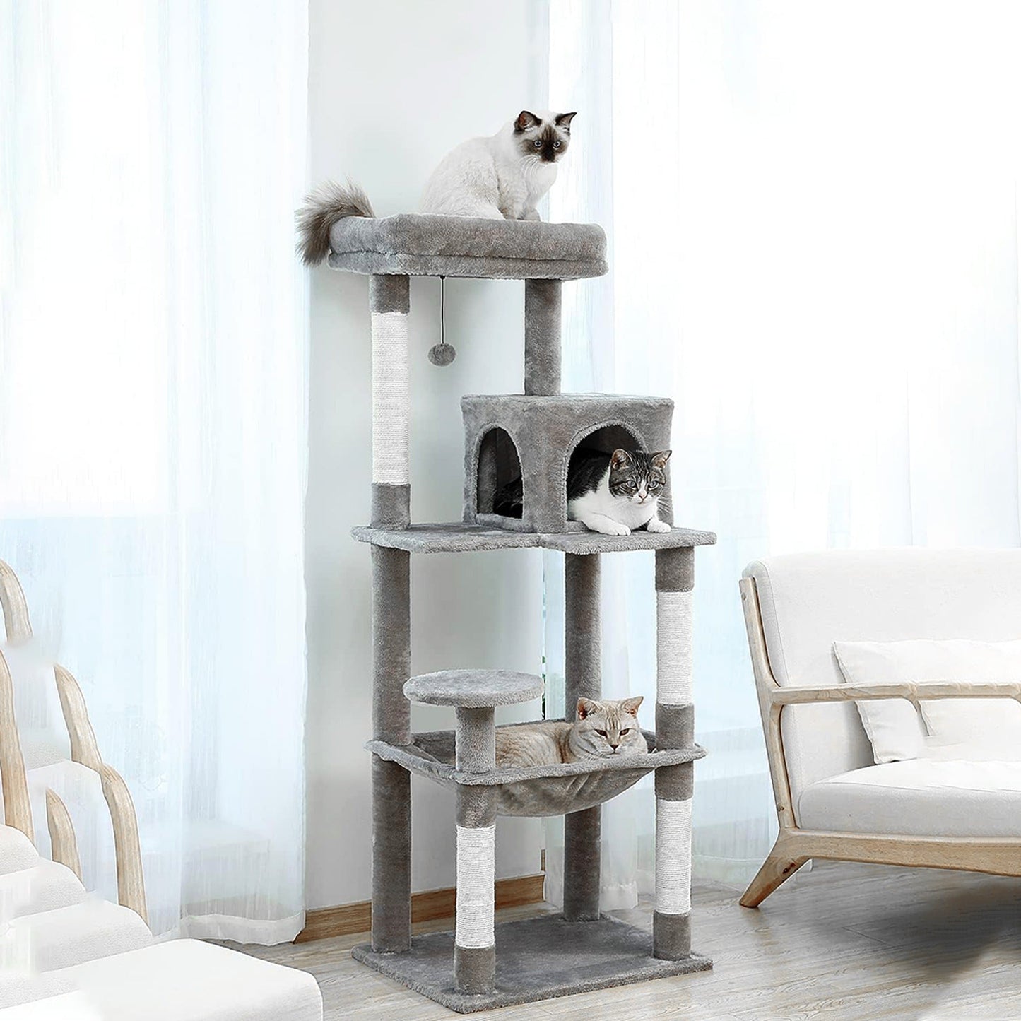 143cm Cats Condo House Cat Tree Tower with Scratching Post and Toys
