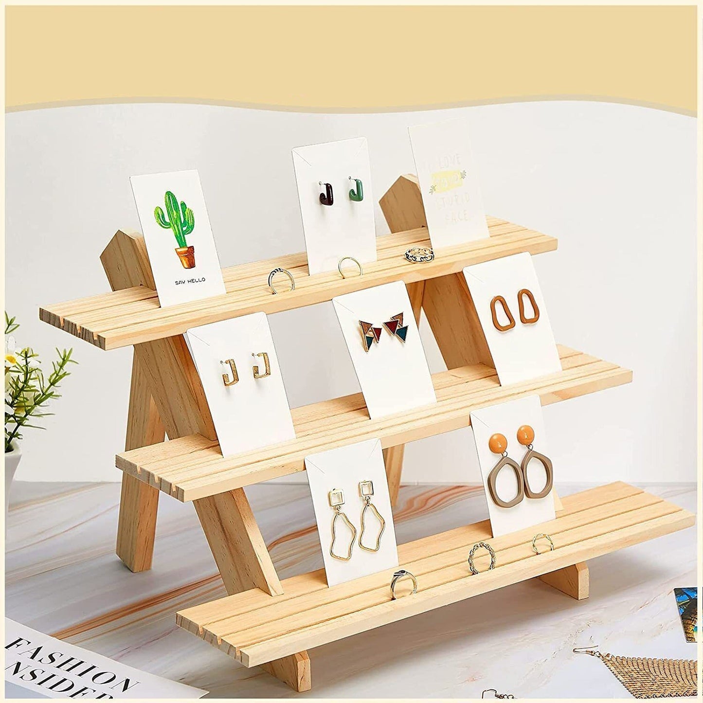 Wooden Jewelry Display Rack for Earrings Rings and Watches