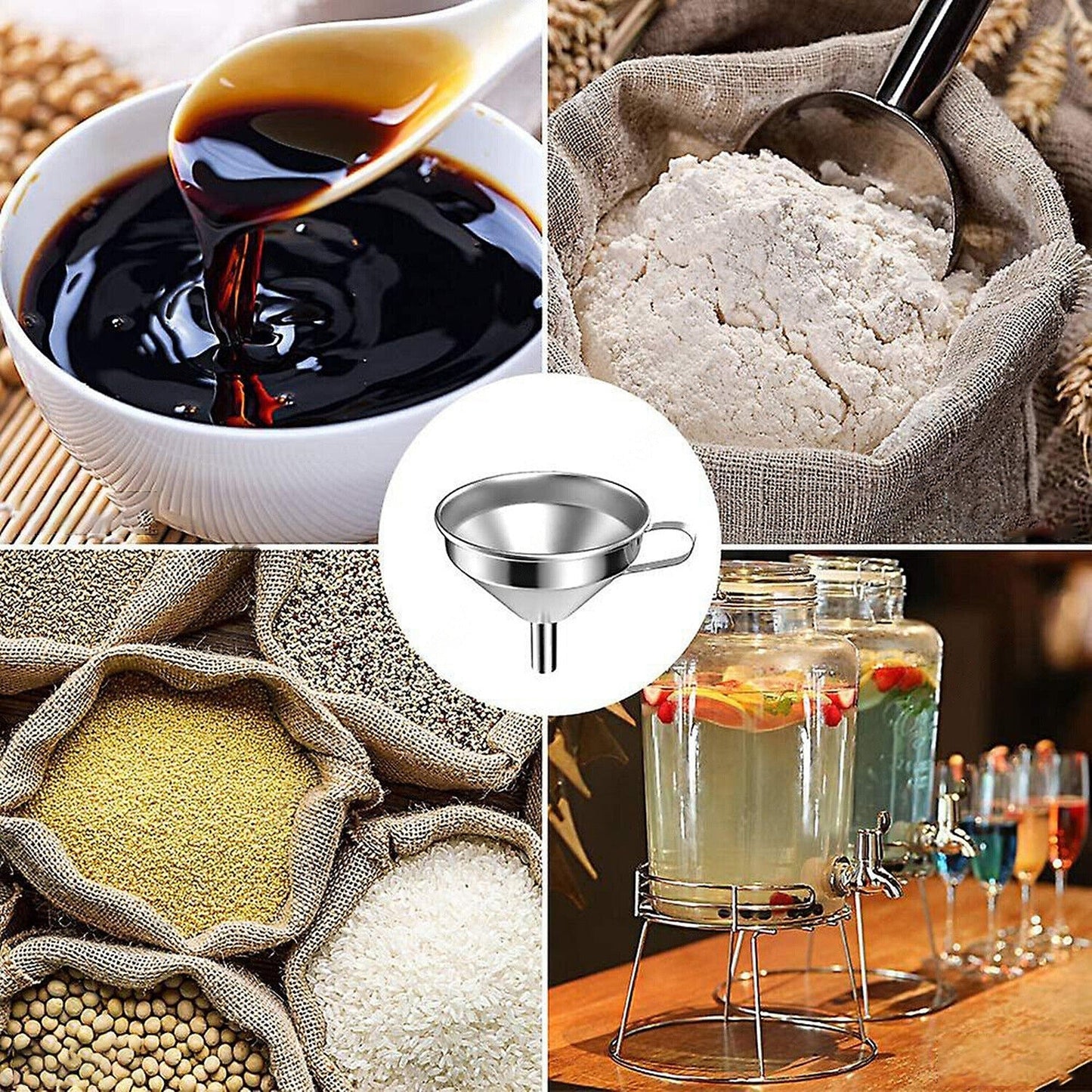 Kitchen Funnel with Detachable Filter Stainless Steel for Liquids and Oils
