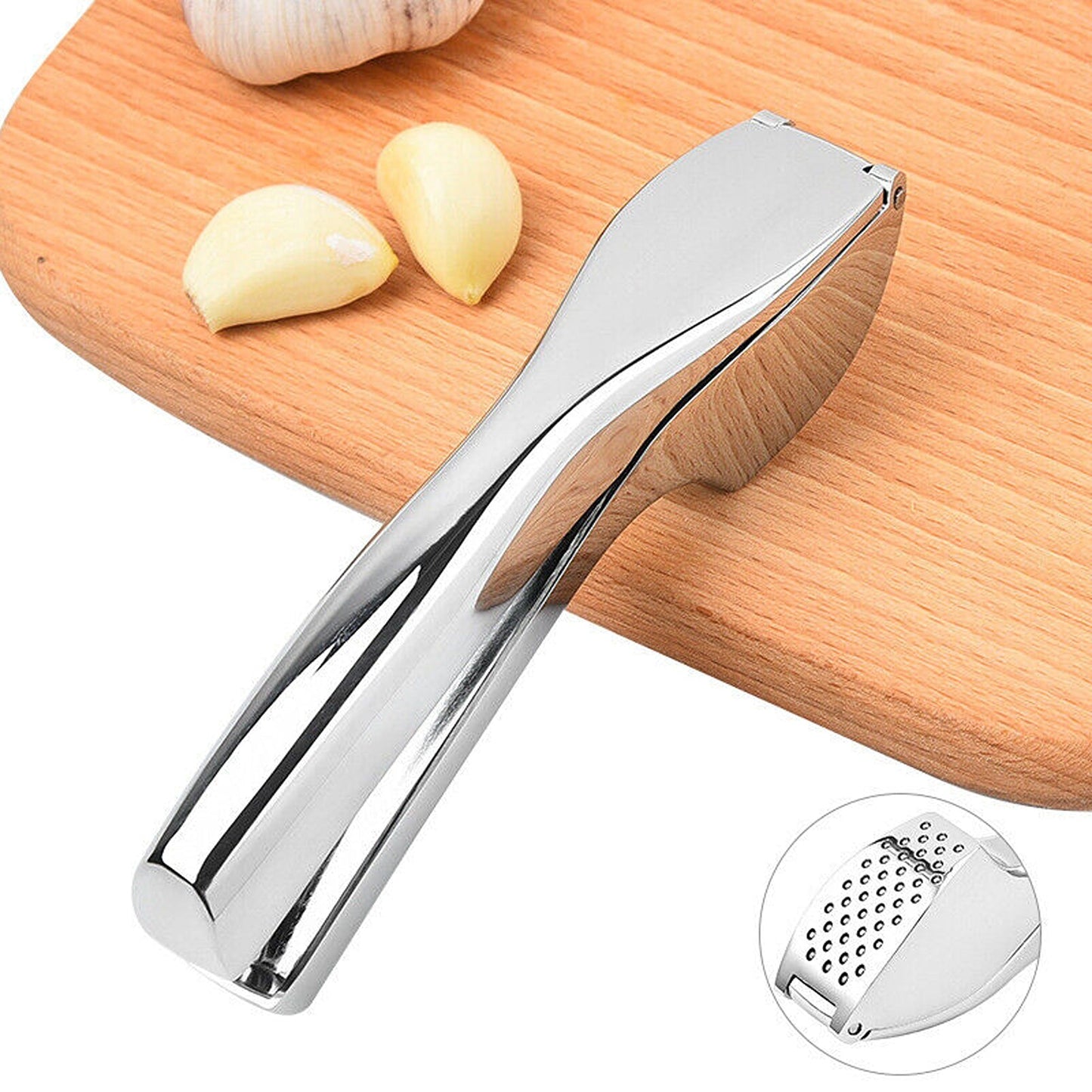 Silver Stainless Steel Garlic Press Crusher Kitchen Mincer Tool