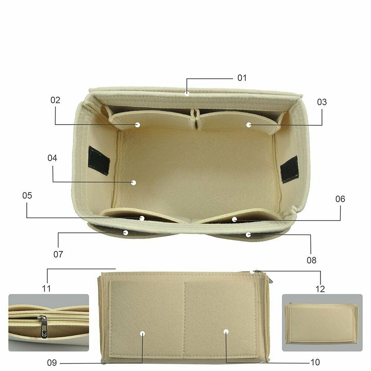 Beige Women Felt Bag Travel Organizer Handbag Tote Insert Liner Purse Pouch