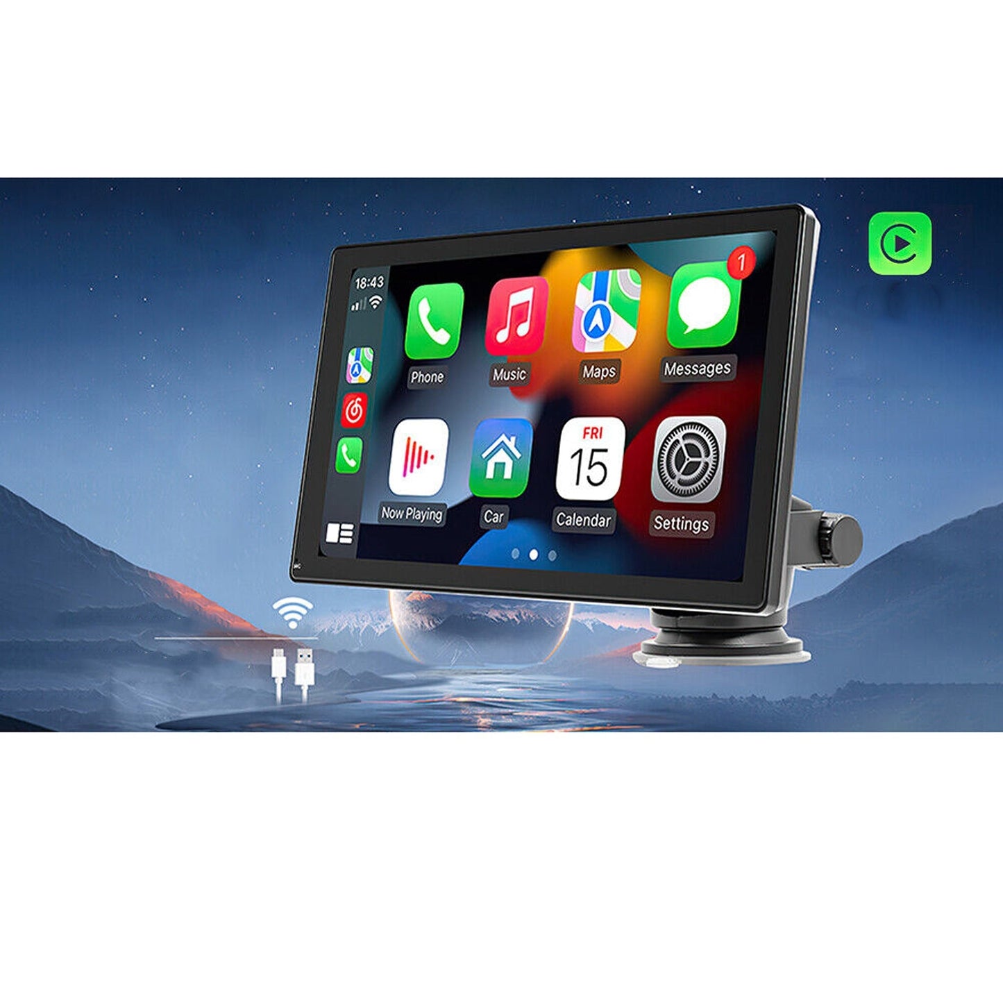 9in Portable Car Radio with Apple Carplay Android Auto and Bluetooth FM
