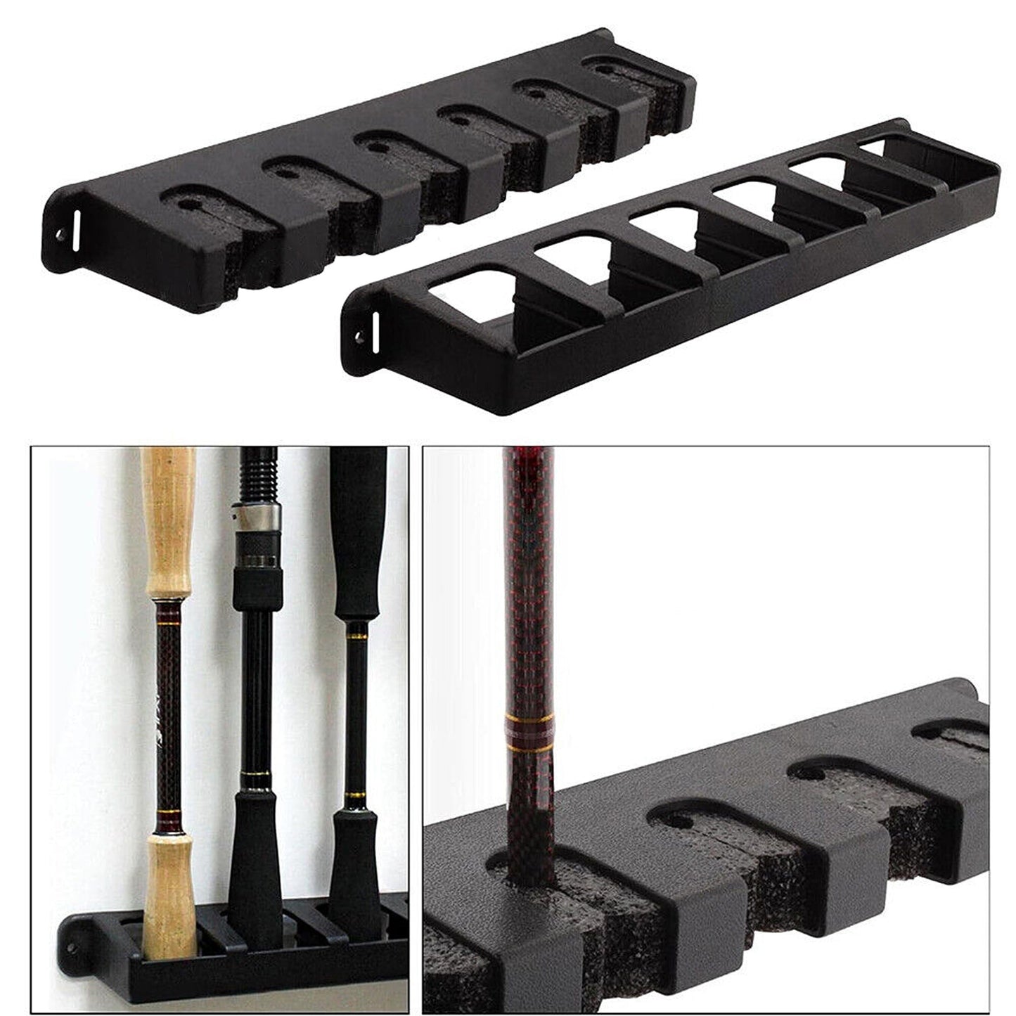 Wall Fishing Rod Storage Rack Fishing Pole Holder 6-Rod